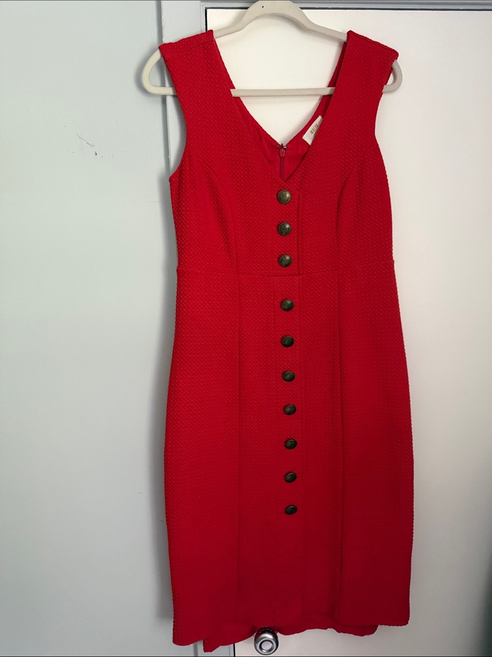 Maeve Red Sleeveless Button-Front Midi Dress